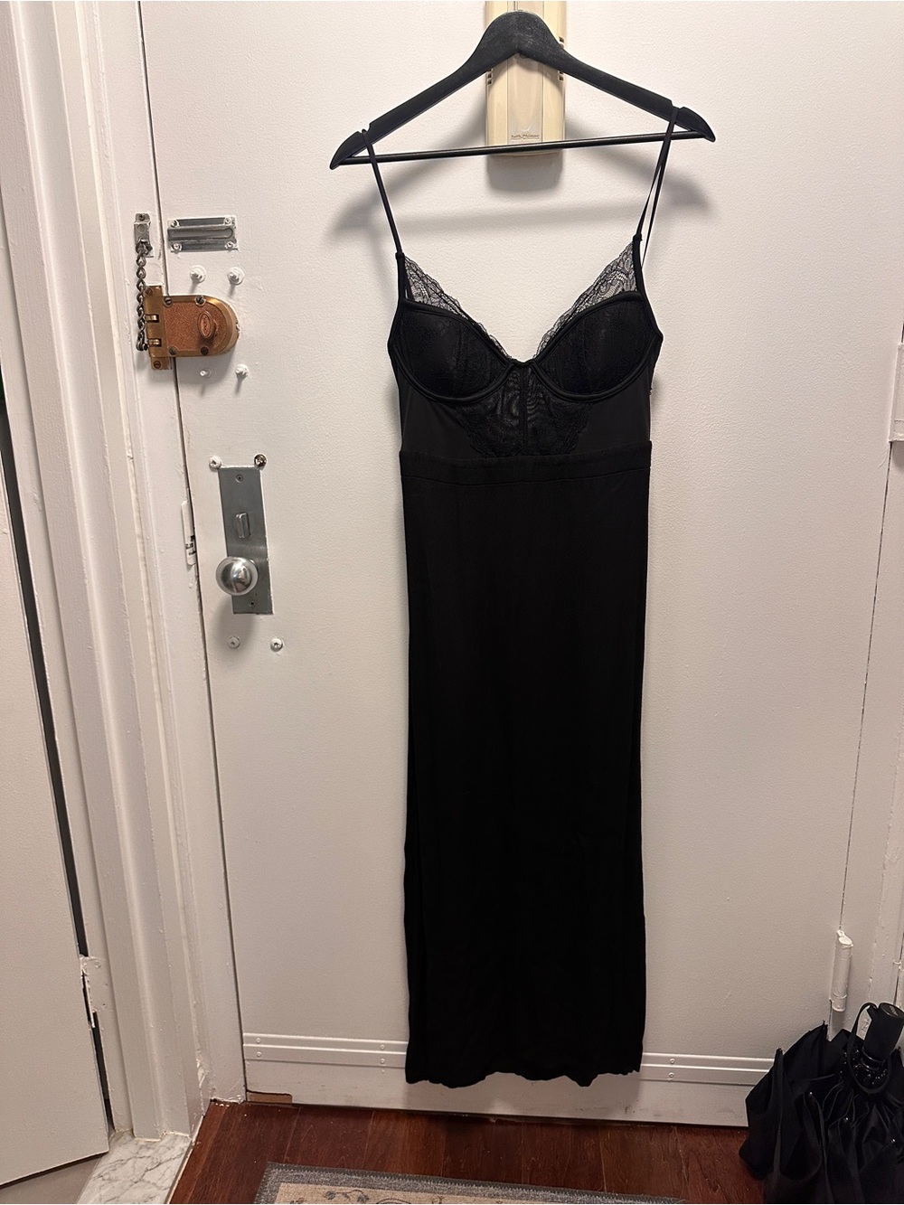 Black Lace-Trim Slip Dress